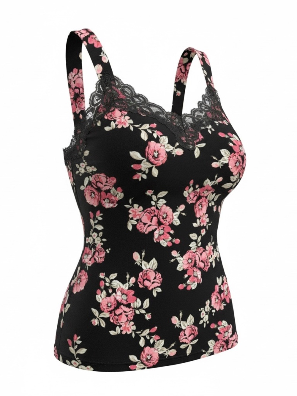 White House Black Market Black Floral Lace-Trim Cami